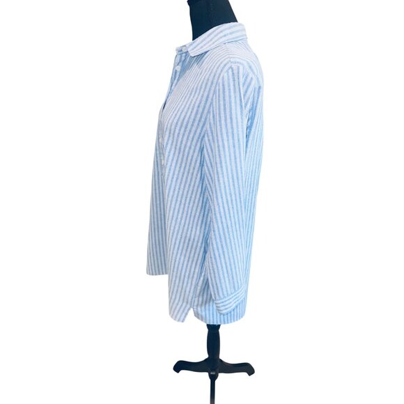 Jade Melogy Chambray Blue White Striped Jade XL Button-Up Long Sleeve Casual Top - Picture 5 of 10